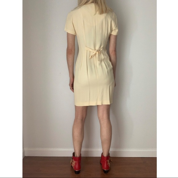 Vintage 90s Pale Yellow Pastel Button-Dowm Floral Embroidered Mini Dress… - Picture 12 of 13